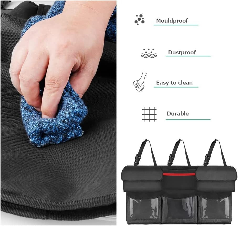 Back Seat Trunk Organizer, Custom For Cars, Hanging Car Organizer Trunk Foldable Cargo Storage with 6 Large Pockets 3 Adjustable Straps - Delicate Leather
