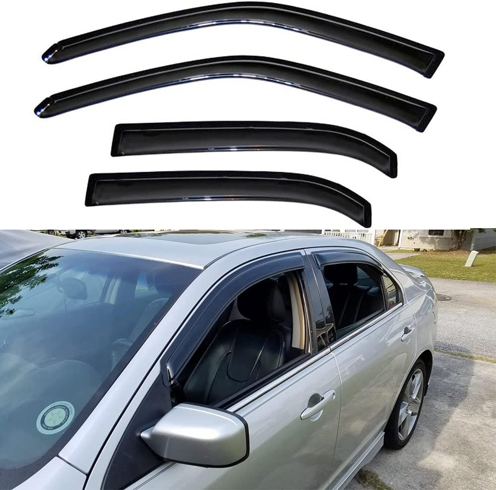 Original Side Window Wind Deflector, 4pcs Out-Channel Rain Guards Set, Vent Visor Compatible with 06 Lincoln Zephyr 07-12 Lincoln MKZ 06-12 Ford Fusion 06-11 Mercury Milan 94550 - Delicate Leather