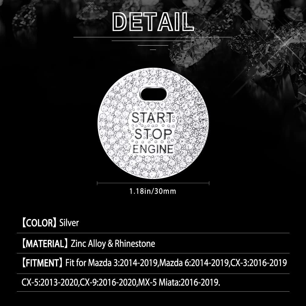 Car Interior Bling Accessories for 3 6 CX-3 CX-5 CX-9 MX-5 Miata Ignition Button Start Stop Push Engine Decals Stickers Caps Covers Parts Decoration Men Women Zinc Alloy Crystal Silver - Delicate Leather