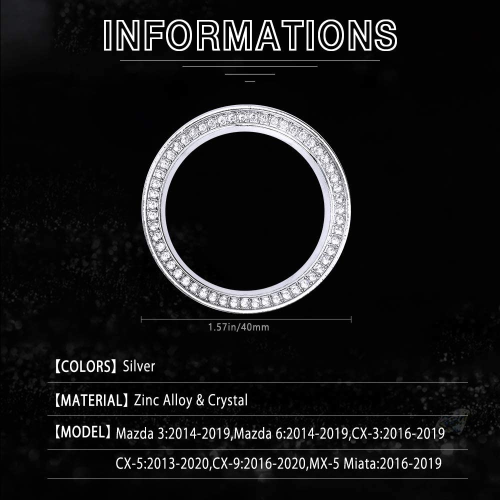 Car Interior Bling Accessories for 3 6 CX-3 CX-5 CX-9 MX-5 Miata Ignition Ring Push Start Stop Engine Decals Stickers Caps Covers Parts Decoration Men Women Zinc Alloy Crystal Silver - Delicate Leather
