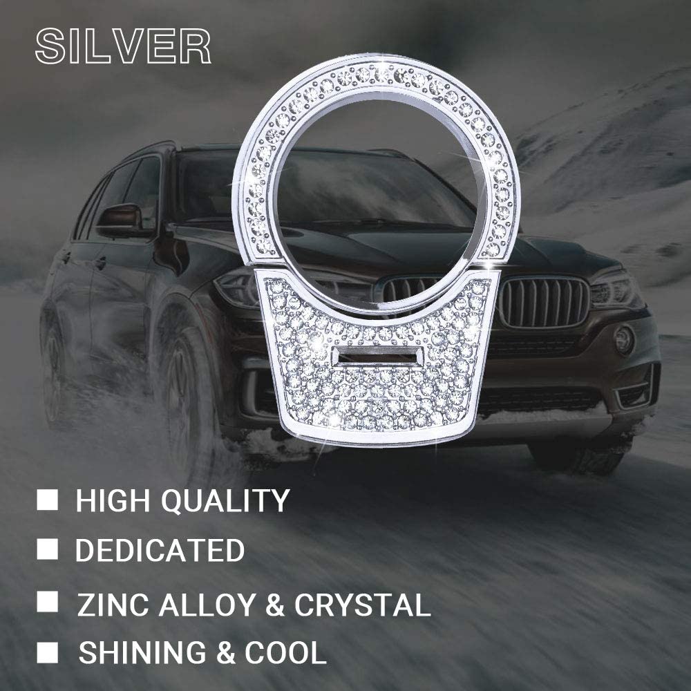 Compatible Ignition Caps for Accessories Parts Start Stop Button Covers Engine Decal Bling Interior Decorations 3 5 7 Series X3 X4 X5 X6 F30 F31 G31 F13 G01 xDrive Women Men Crystal Silver - Delicate Leather