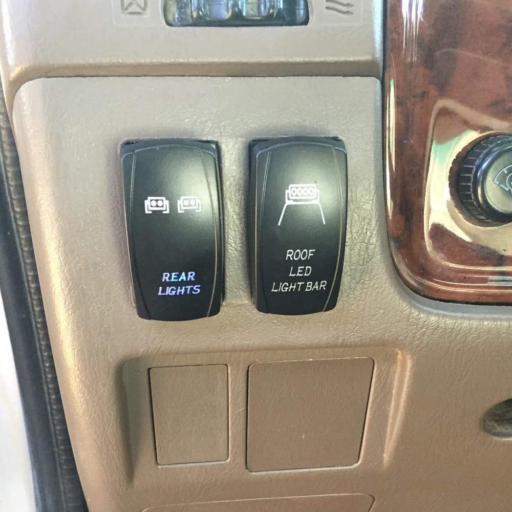 Laser Rear Lights Rocker Switch 5 Pin On-Off Blue LED Light Toggle Button 20A/12V Compatible with Most SUV, ATV, UTV, Motorcycle, Truck etc. - Delicate Leather