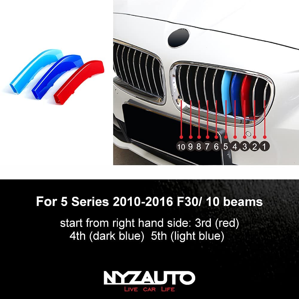 M-Colored Stripe Grille Insert Trims Compatible with 2010-2016 F10 F11 5 Series 528i 535i 550i with Standard Center Chrome Kidney Grill (10 Beams,Not Fit 12-Beam) - Delicate Leather