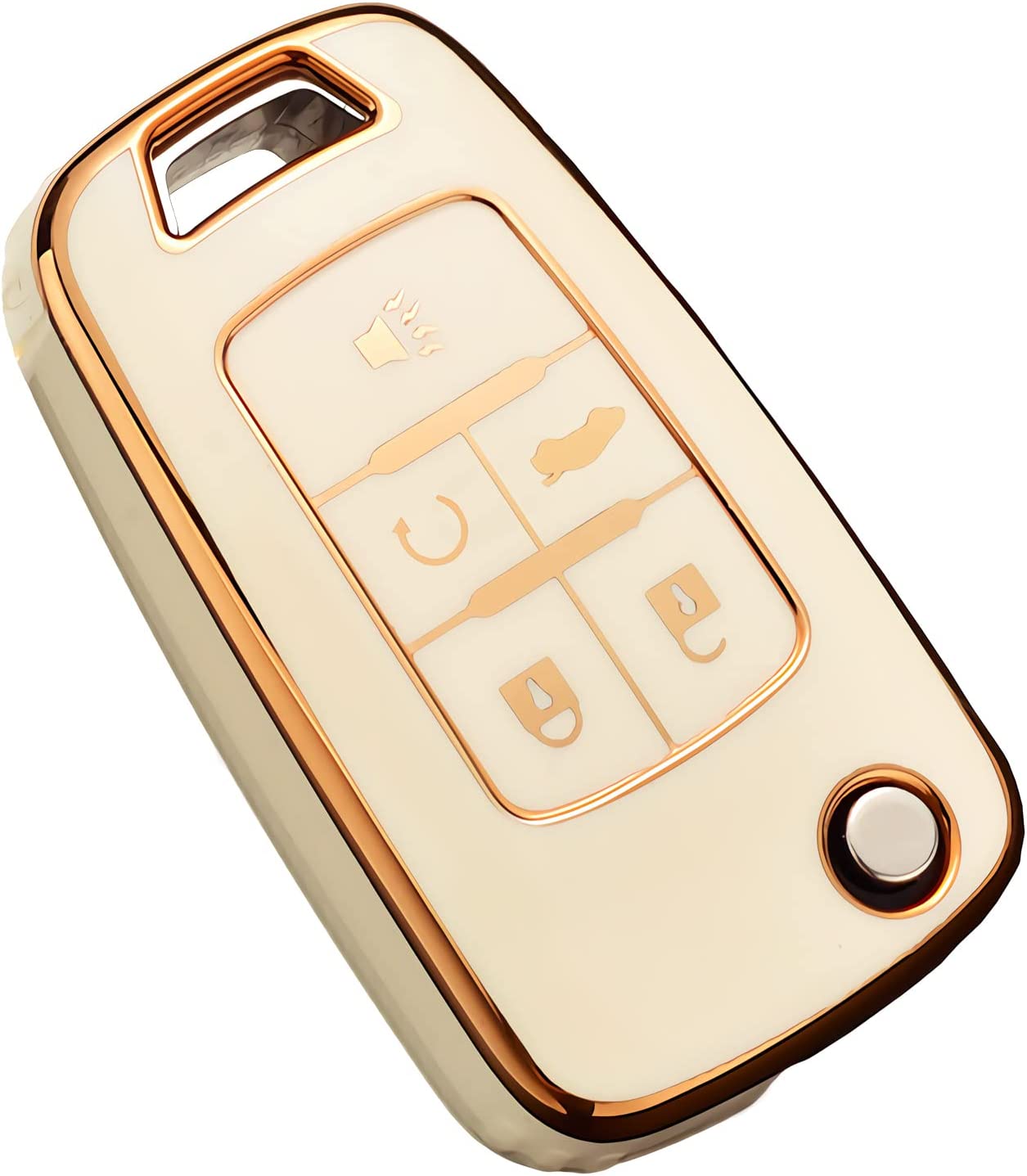 Chevy Key Fob Cover, Premium TPU Full Protection Key Fob Case for Chevrolet Equinox Camaro Cruze Malibu Sonic Buick Terrain - Delicate Leather