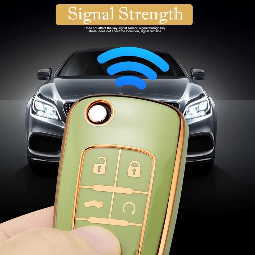 Chevy Key Fob Cover, Premium TPU Full Protection Key Fob Case for Chevrolet Equinox Camaro Cruze Malibu Sonic Buick Terrain - Delicate Leather