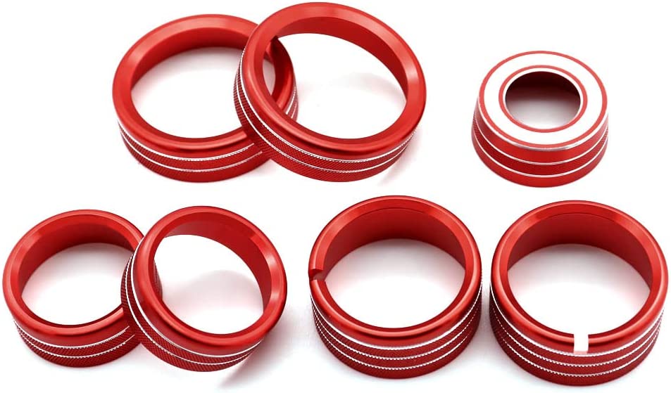 AC Audio Knob Cover Compatible with 2015-2022 Center Console Auto Climate Control Turn Signal 4WD Light Switch Knob Cover Trim Ring 7pcs - Delicate Leather