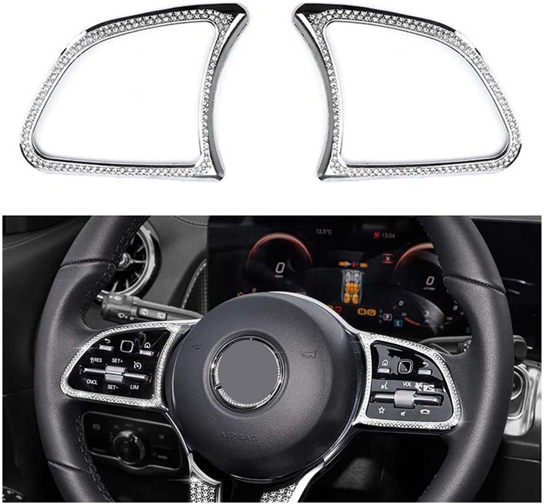Pursuestar Bling Crystal Steering Wheel Button Frame Cover Car Interior Accessories Trim Sticker Decals custom-fit for A B Class GLA CLA 2019 2020 2021 2022 - Delicate Leather