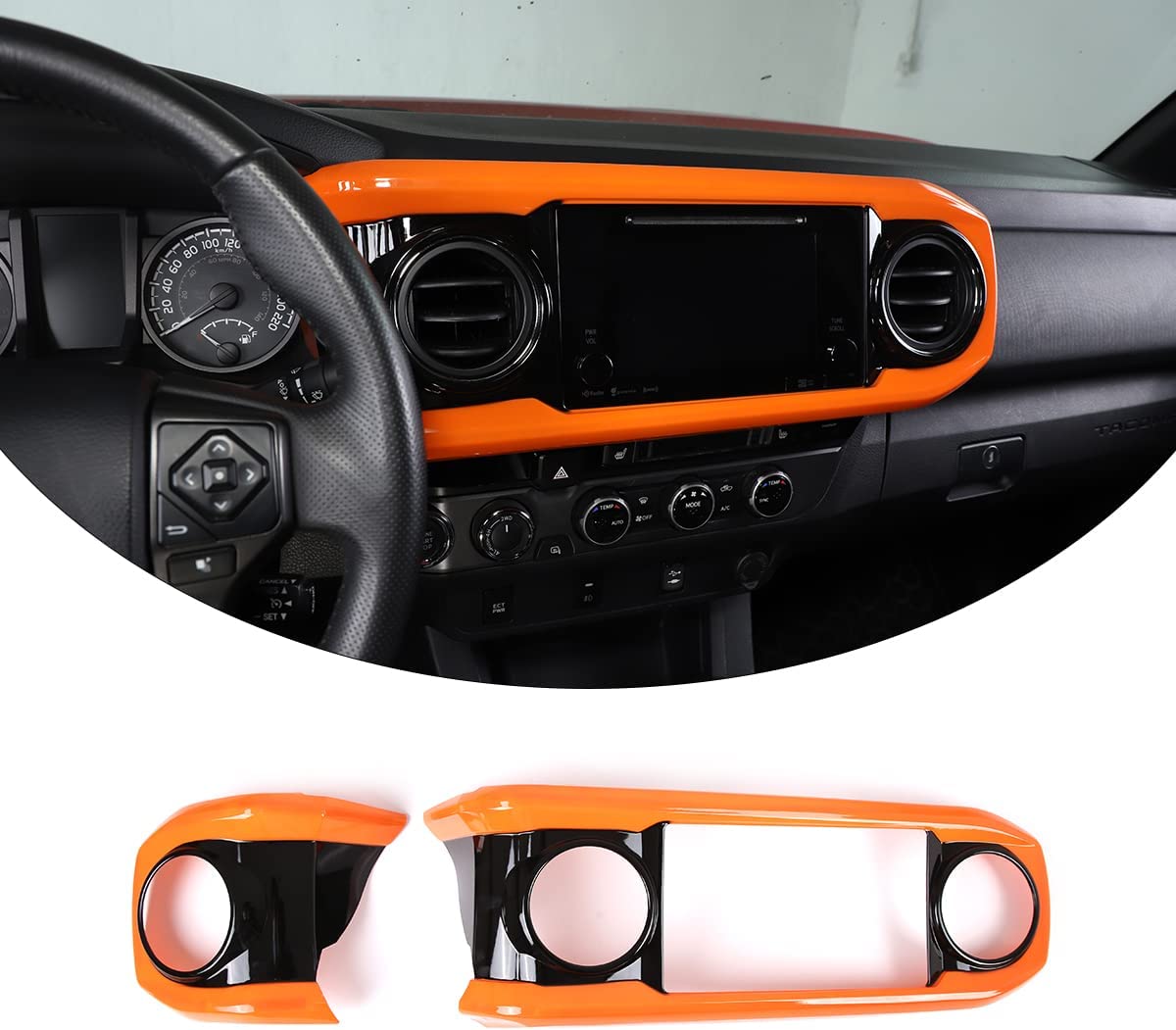 Car ABS Inner Look Central Console Dashboard Panel Cover Trim Stickers Compatible with Toyota Tacoma 2016 2017 2018 2019 2020 2021 2022 (Orange + Black) - Delicate Leather