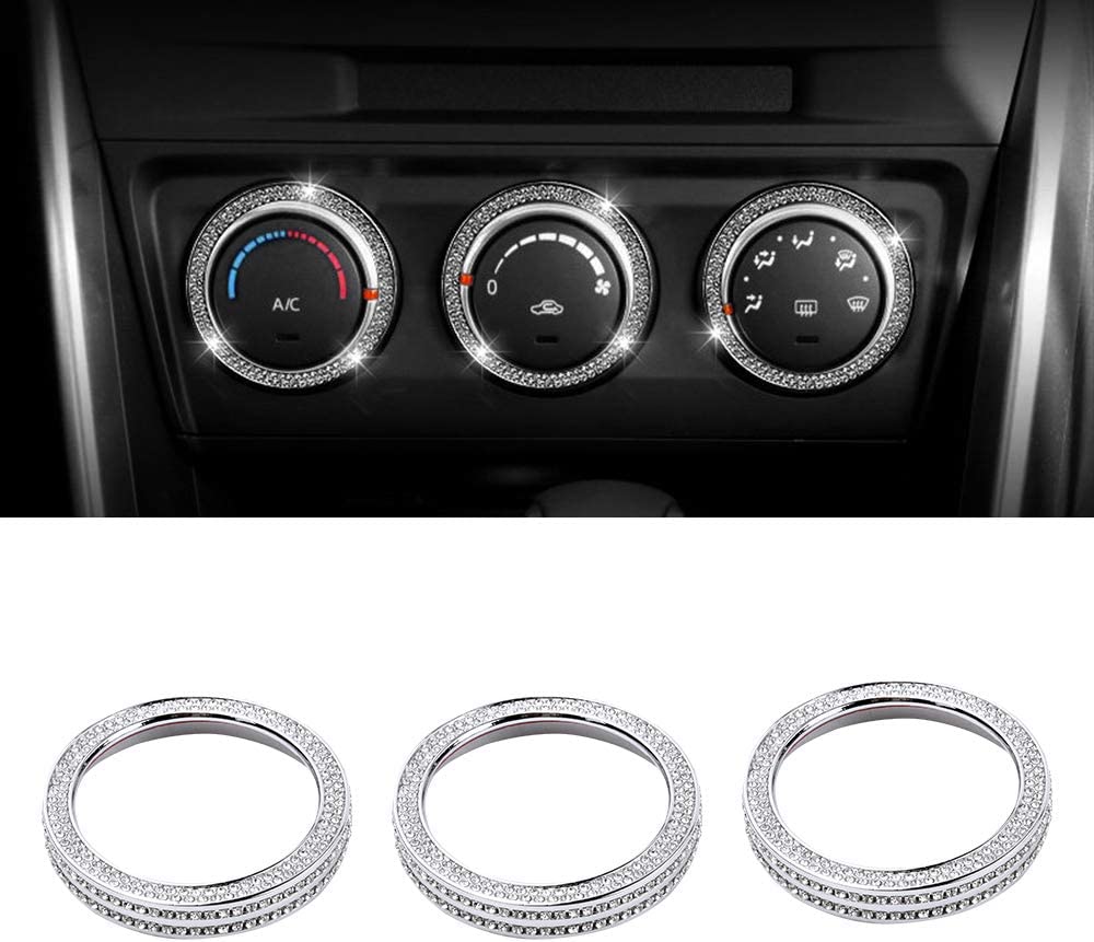 Car Interior Bling Accessories for Mazda CX-3 CX-5 MX-5 Miata AC Knobs Air Conditioning Fan Control Dial Temperature Decals Stickers Cover Parts Trim Men Women Zinc Alloy Crystal Silver 3 Pack - Delicate Leather