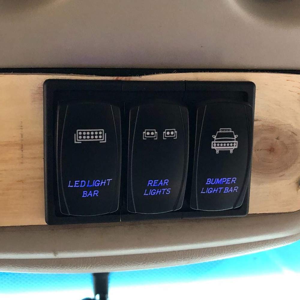 Laser LED Light Bar Rocker Switch ON-Off LED Light 20A 12V, 5pin, Blue Compatible with Cars, Trucks, UTV, ATV, Boat, Tractor, Auto, 4x4, 4WD - Delicate Leather