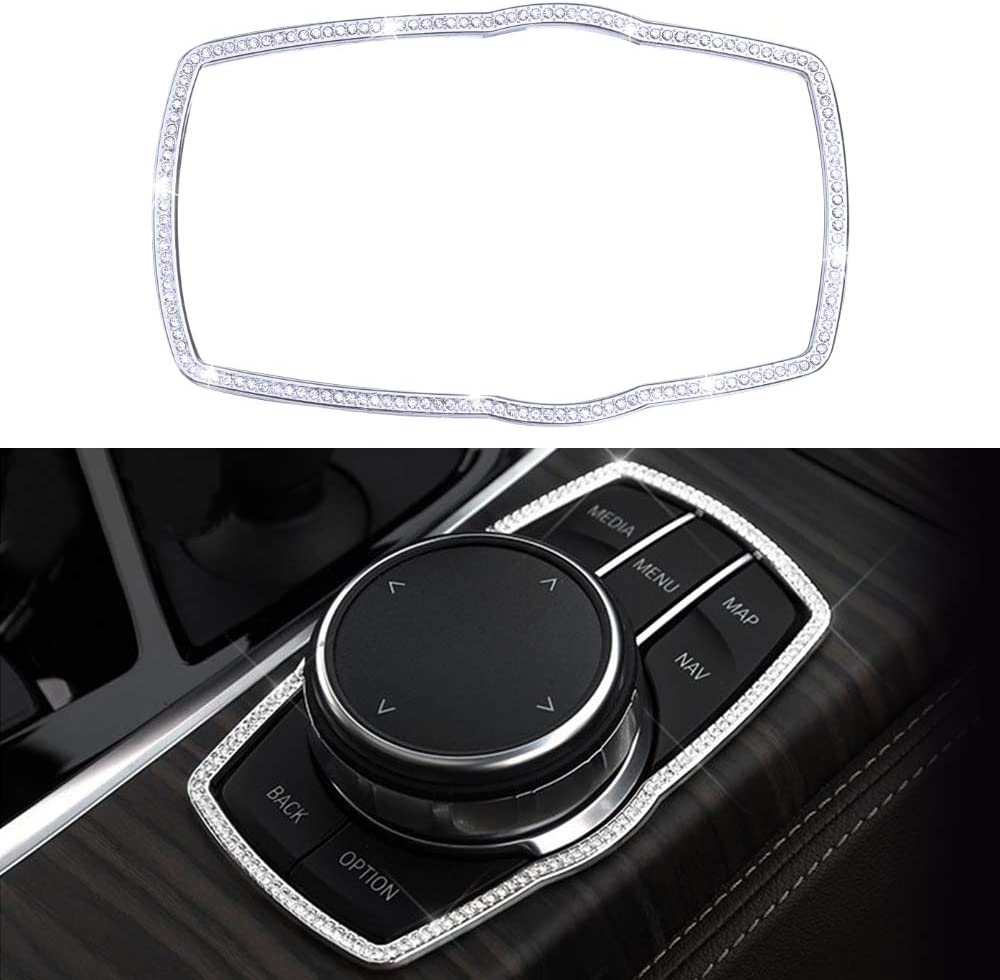BMW Bling Car Interior Accessories Multimedia Button Frame Cover Metal Auto Decoration Trims Crystal Decal Stickers Compatible for BMW 525i 528i 530i 540i 6GT 7 Series X3 X4 M5 - Delicate Leather