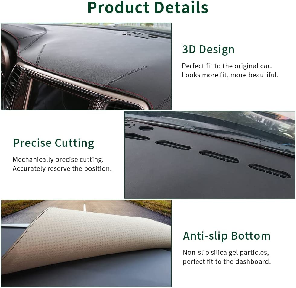 Dashboard Covers for Grand Cherokee Accessories 2011-2022 Center Console Cover Car Interior Dash Board Sun Shade Mat Anti-Slip Protector Pad - Delicate Leather