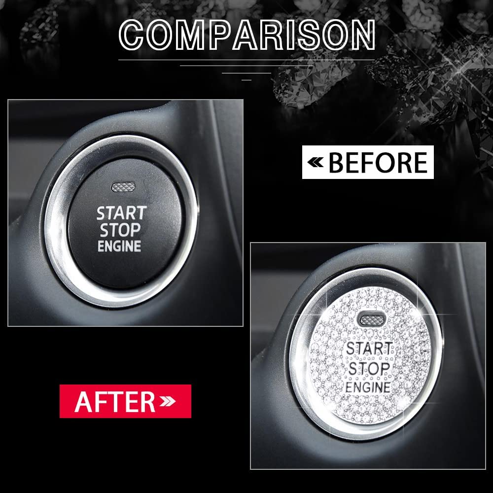 Car Interior Bling Accessories for 3 6 CX-3 CX-5 CX-9 MX-5 Miata Ignition Button Start Stop Push Engine Decals Stickers Caps Covers Parts Decoration Men Women Zinc Alloy Crystal Silver - Delicate Leather