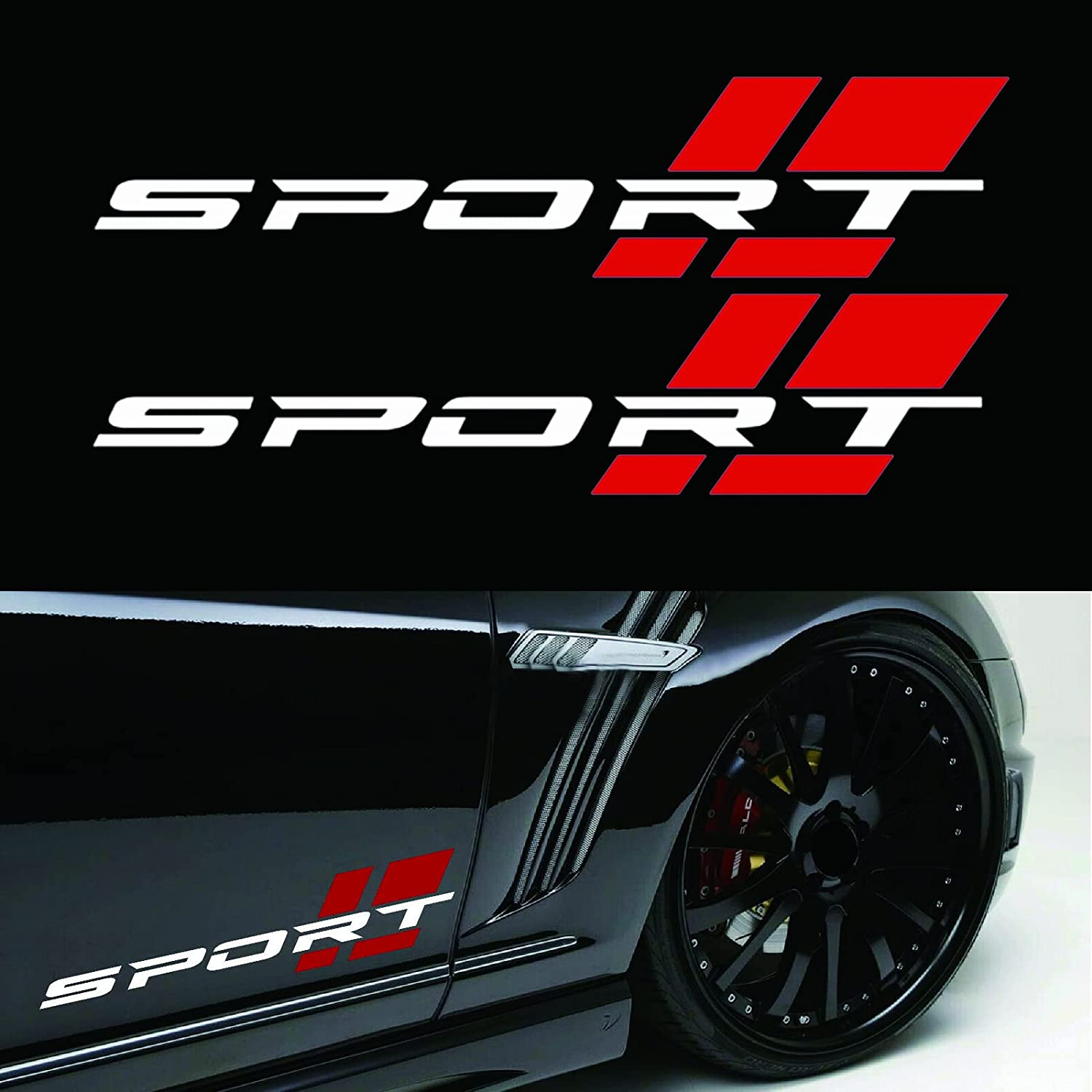 2 Pcs 16 Inch Matte Black Sport Letter Logo Vinyl Decal Sticker Fit for All Cars Side