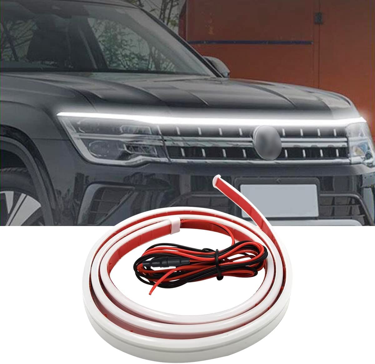 Car Hood LED Strip Lights, 59 Inch Flexible Headlights Waterproof Exterior Car Led Light Daytime Running Light Strips Hood Light for Car, Truck - Delicate Leather