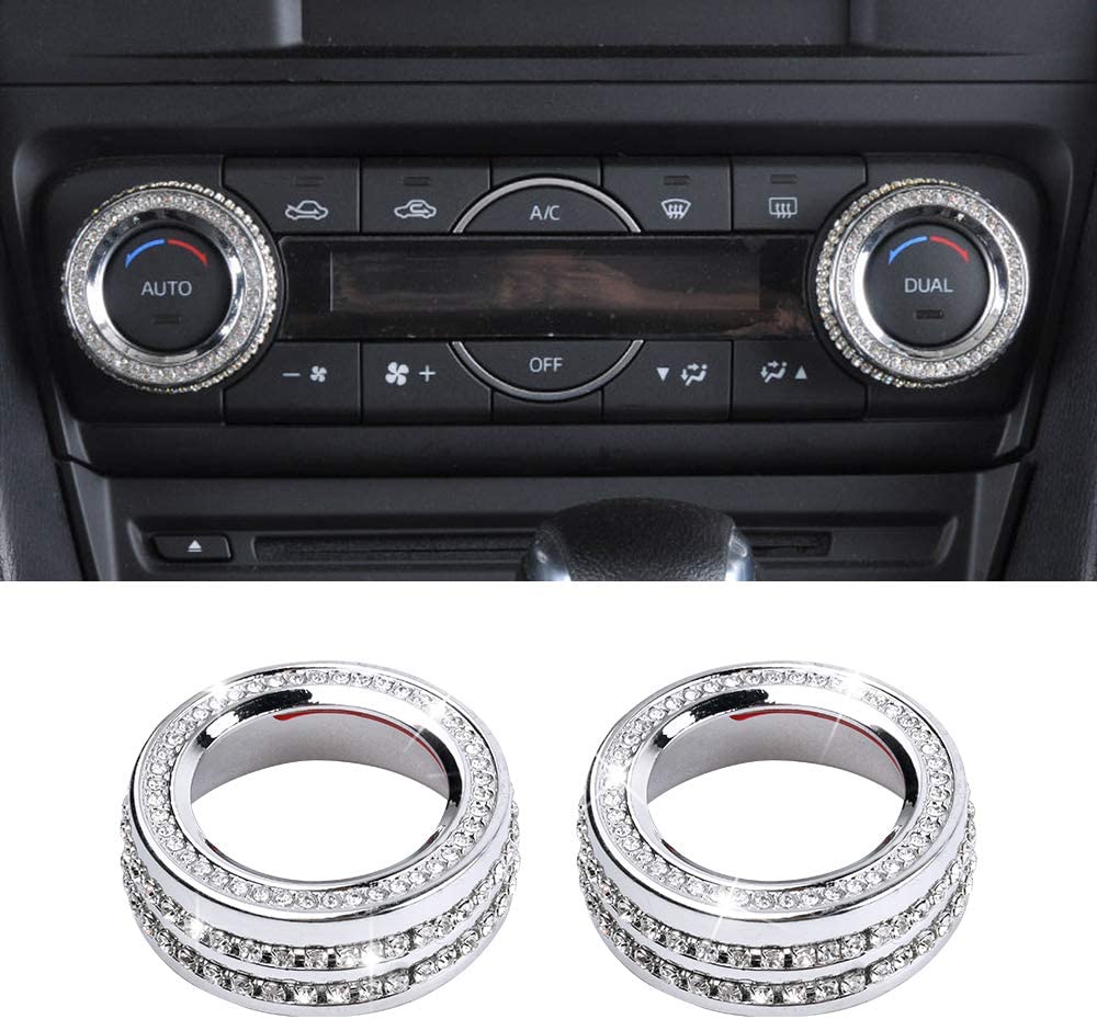 Bling Accessories 3 CX-5 CX-9 CX-30 CX5 CX9 CX30 AC Knobs Air Conditioner Decals Stickers Covers Caps Car Interior Parts Decoration Trim Men Women Zinc Alloy Crystal Silver 2 Pack - Delicate Leather