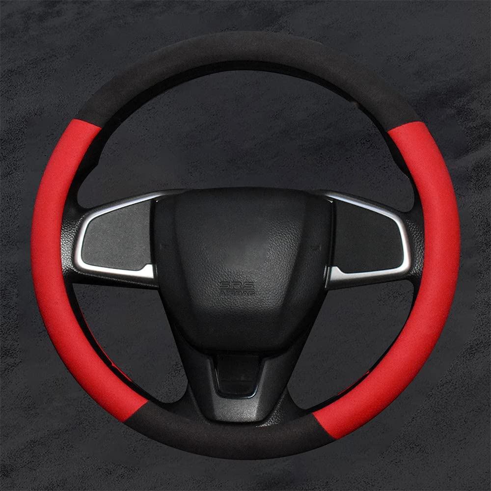 Steering Wheel Covers Round Shape Suede 14.5 Inches to 15 Inches Anti-Slip Breathable Car Steering Wheel Accessories for Women Men - Delicate Leather
