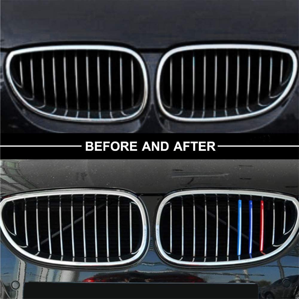 M-Colored Stripe Grille Insert Trims Compatible with 2004-2010 E60 5 Series 11 Beams Standard Grill - Delicate Leather