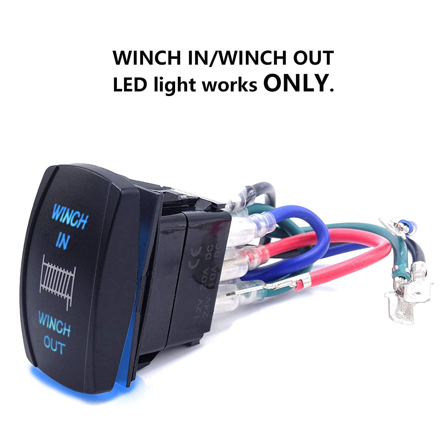 7 Pin Momentary Laser Rocker Switch Winch in/Out Waterproof DC 20A 12V/10A 24V Black Shell/ON-Off-ON DPDT Illuminated Rocker Switch Compatible with Auto Truck Boat Marine Off Road - Delicate Leather