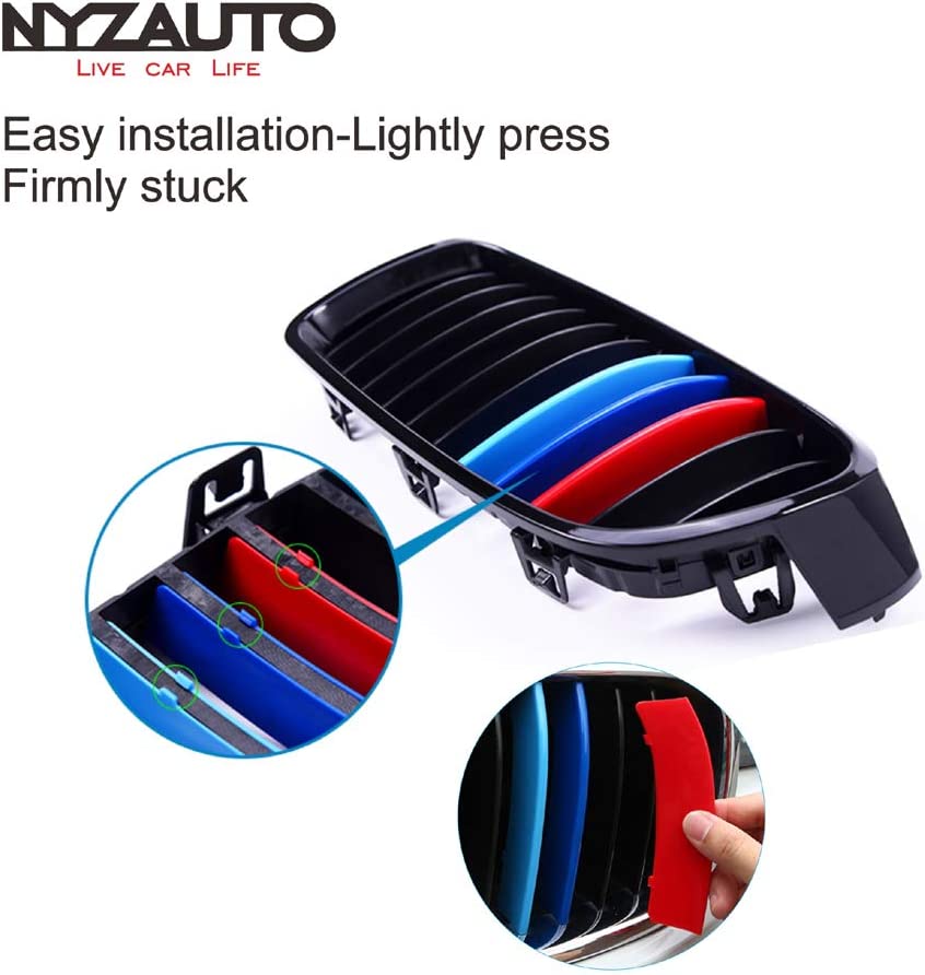 M-Colored Stripe Grille Insert Trims Compatible with 2013-2018 F30 3 Series 316i 318i 320i 328d 328i 335i 340i Kidney Grill (11 Beams, Not Fit 8 Beams) - Delicate Leather