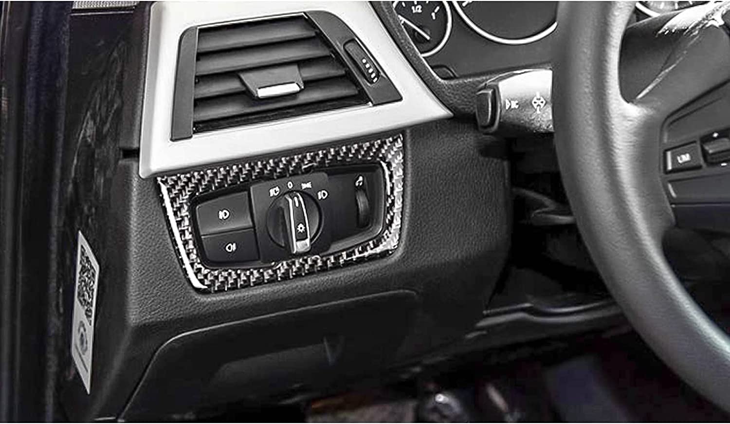 Headlight Switch Button Frame Cover Trim, Real Carbon Fiber, Compatible with BMW 3 Series F30 F31 2012-2018, GT F34 2014-2018, 4 Series F32 F33 F36 2014-2018 (2.24"x2.83") - Delicate Leather