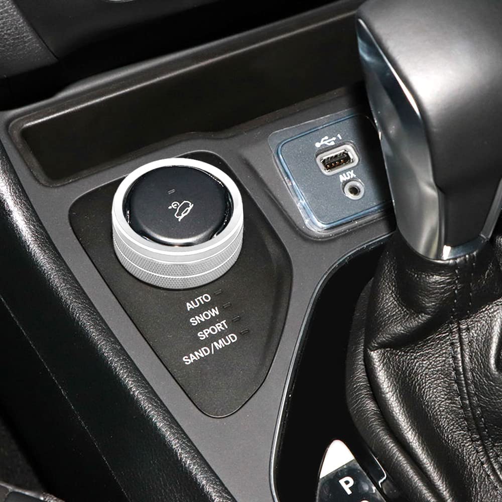 4WD Knob Cover Compatible with Jeep Cherokee Compass Renegade Center Console 4WD Control Switch Knob Button Cover Trim (Silver) - Delicate Leather