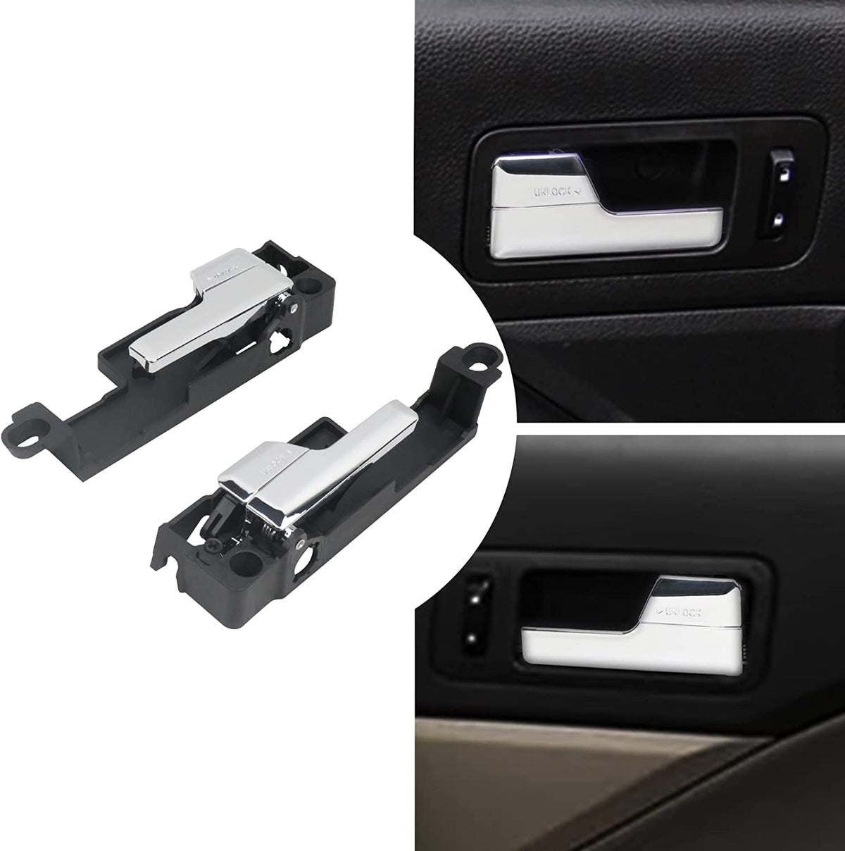 Interior Door Handle - Front Right Passenger Side For 2006-2012 Ford Fusion & Lincoln MKZ - Black/Silver