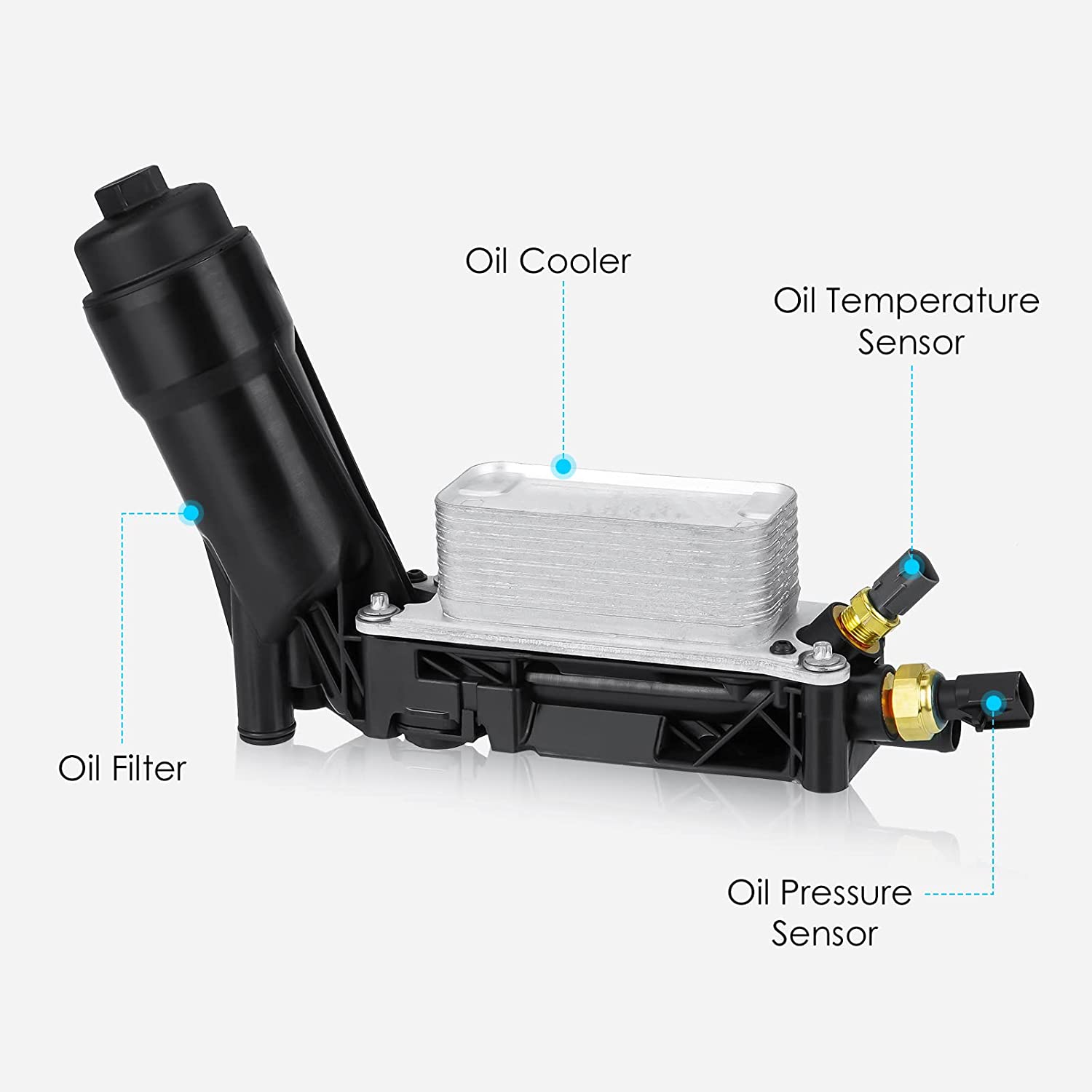 Engine Oil Cooler with Oil Filter Housing Adapter Gaskets Sensor for 2011-2013 3.6L V6 Grand Cherokee/Wrangler, Avenger/Challenger/Charger/Grand Caravan/Journey - Delicate Leather