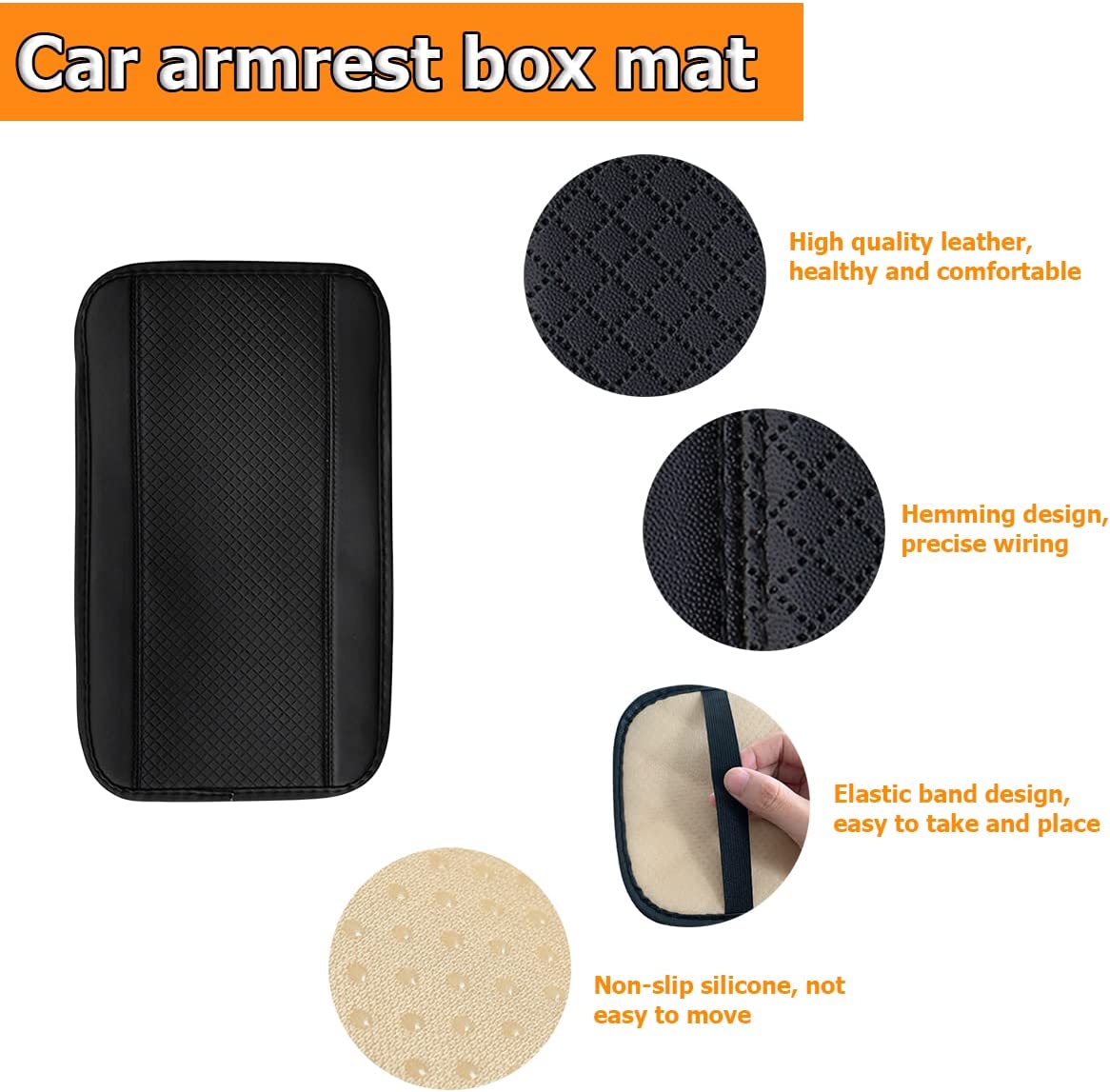 Car Armrest Storage Box Mat, Fiber Leather Car Center Console Cover, Car Armrest Seat Box Cover Accessories Interior Protection for Most Vehicle, SUV, Truck - Delicate Leather