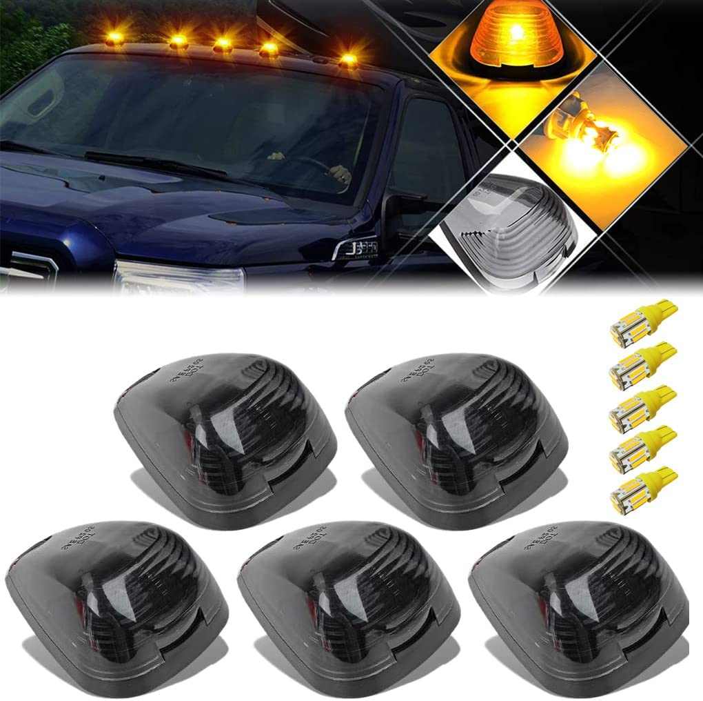 5X Black Smoke Lens Cab Roof Marker Running Lamps w/Blue LED Lights - Delicate Leather