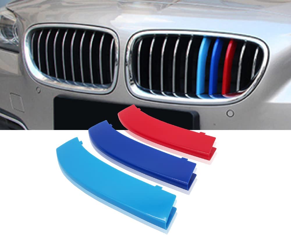 M-Colored Stripe Grille Insert Trims Compatible with 2010-2016 F10 F11 5 Series 528i 535i 550i with Standard Center Chrome Kidney Grill (10 Beams,Not Fit 12-Beam) - Delicate Leather
