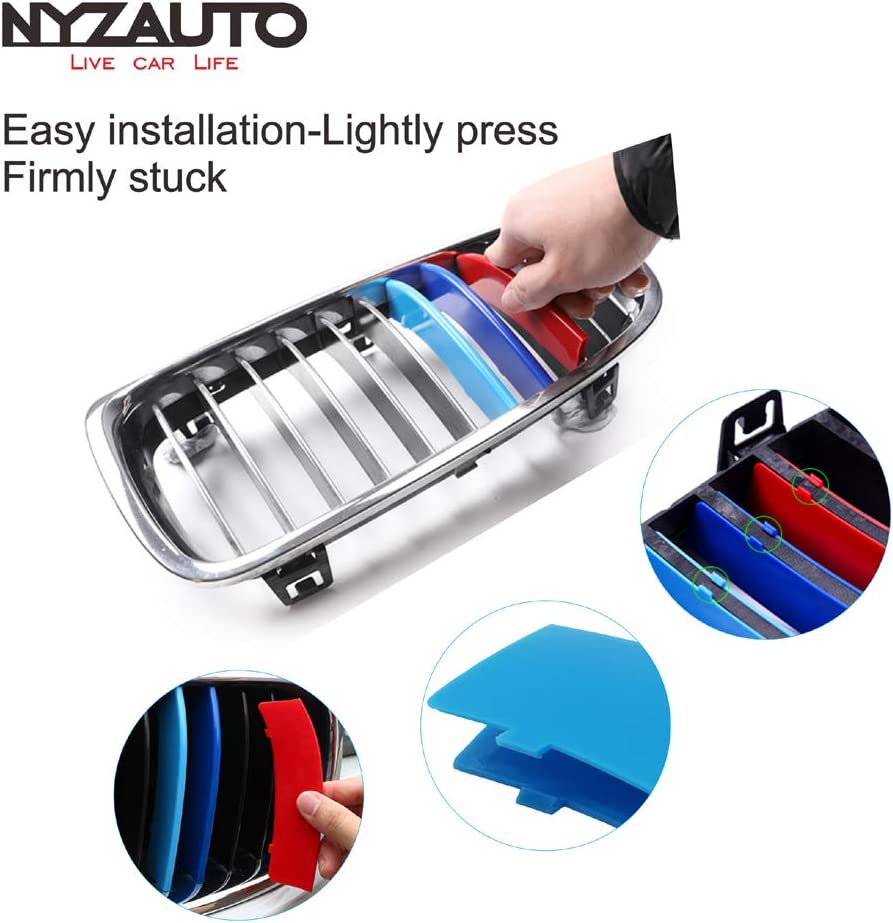 M-Colored Stripe Grille Insert Trims Compatible with 2011-2013 F10 5 Series 528i 535i 550i Kidney Grills (12 Beams,Not Fit 10-Beam) - Delicate Leather