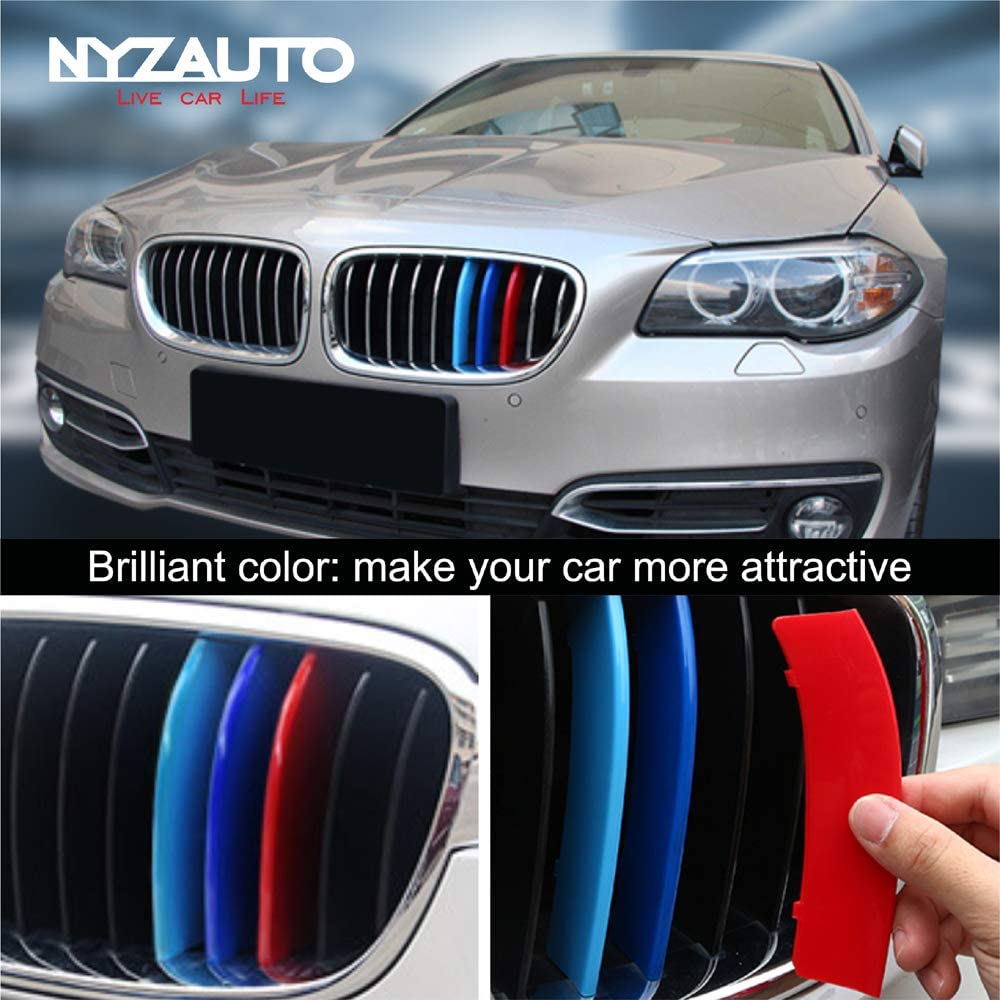 M-Colored Stripe Grille Insert Trims Compatible with 2010-2016 F10 F11 5 Series 528i 535i 550i with Standard Center Chrome Kidney Grill (10 Beams,Not Fit 12-Beam) - Delicate Leather