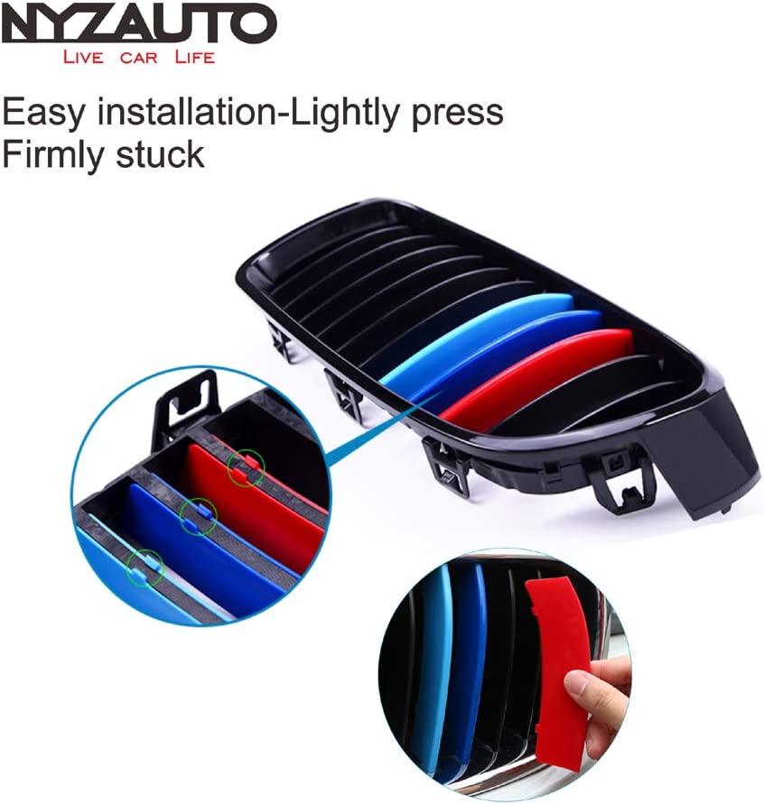 M-Colored Stripe Grille Insert Trims Compatible with 2004-2010 E60 5 Series 11 Beams Standard Grill - Delicate Leather