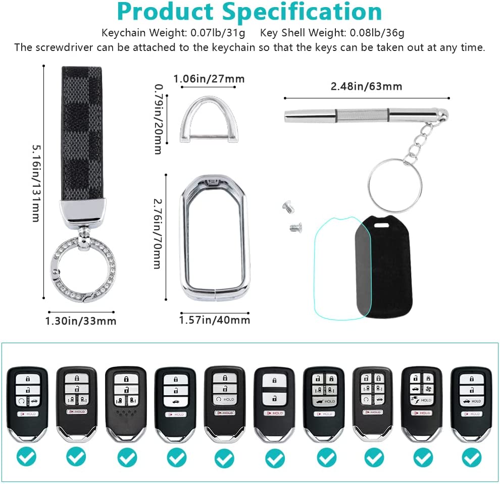 Bling Key Fob Cover Ridgeline Fit Passport Accessories Car Key Case Smart Remote Keys Protection with Keychain 1PC - Delicate Leather