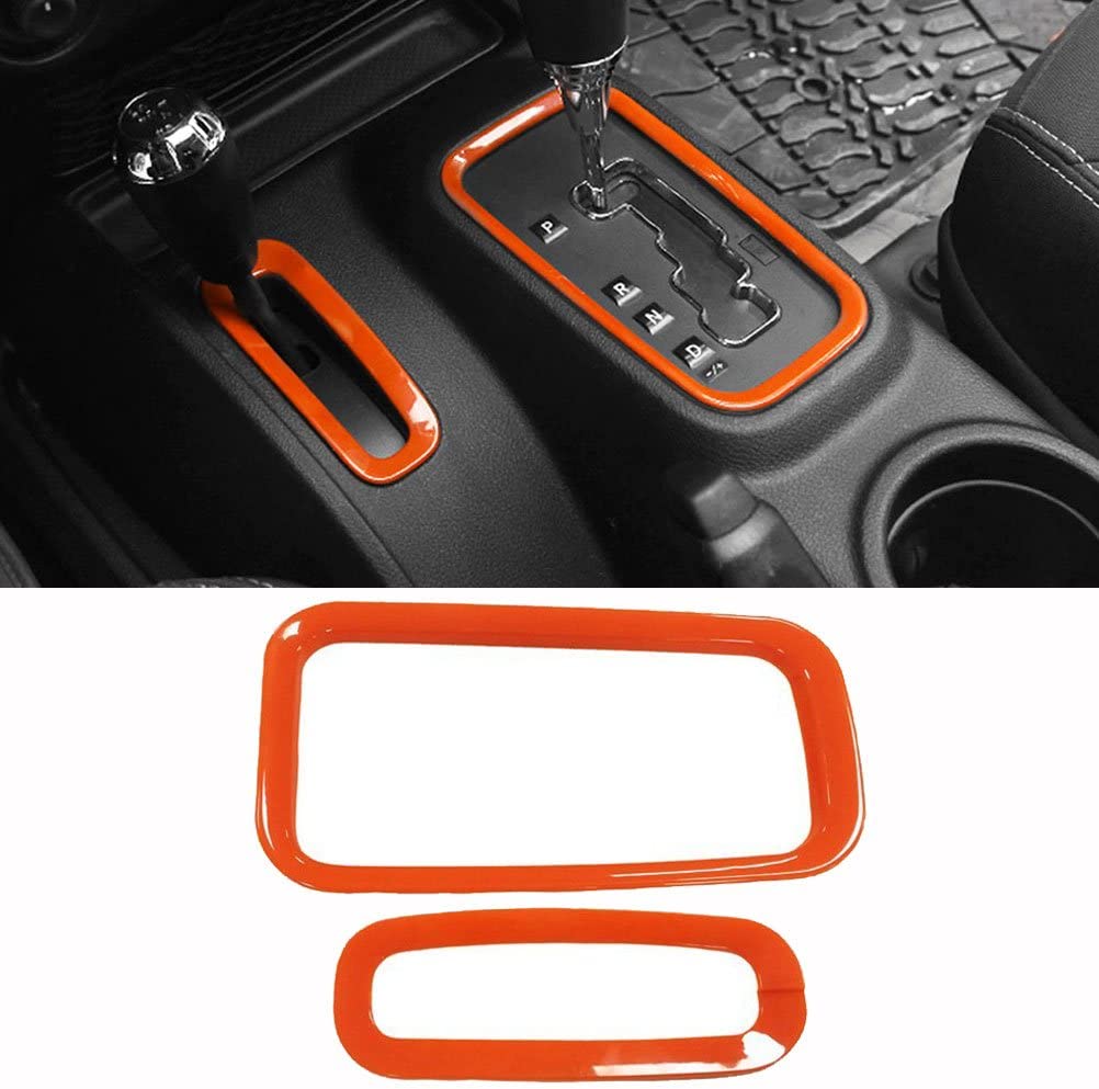 4PCS Interior Accessories Decoration Cover Trim Kit Front+Rear Water Cup Holder Trim Gear Shift Box Trim Transfer Case Trim Compatible with Wrangler JK JKU 2011-2018 4-Door (Orange) - Delicate Leather
