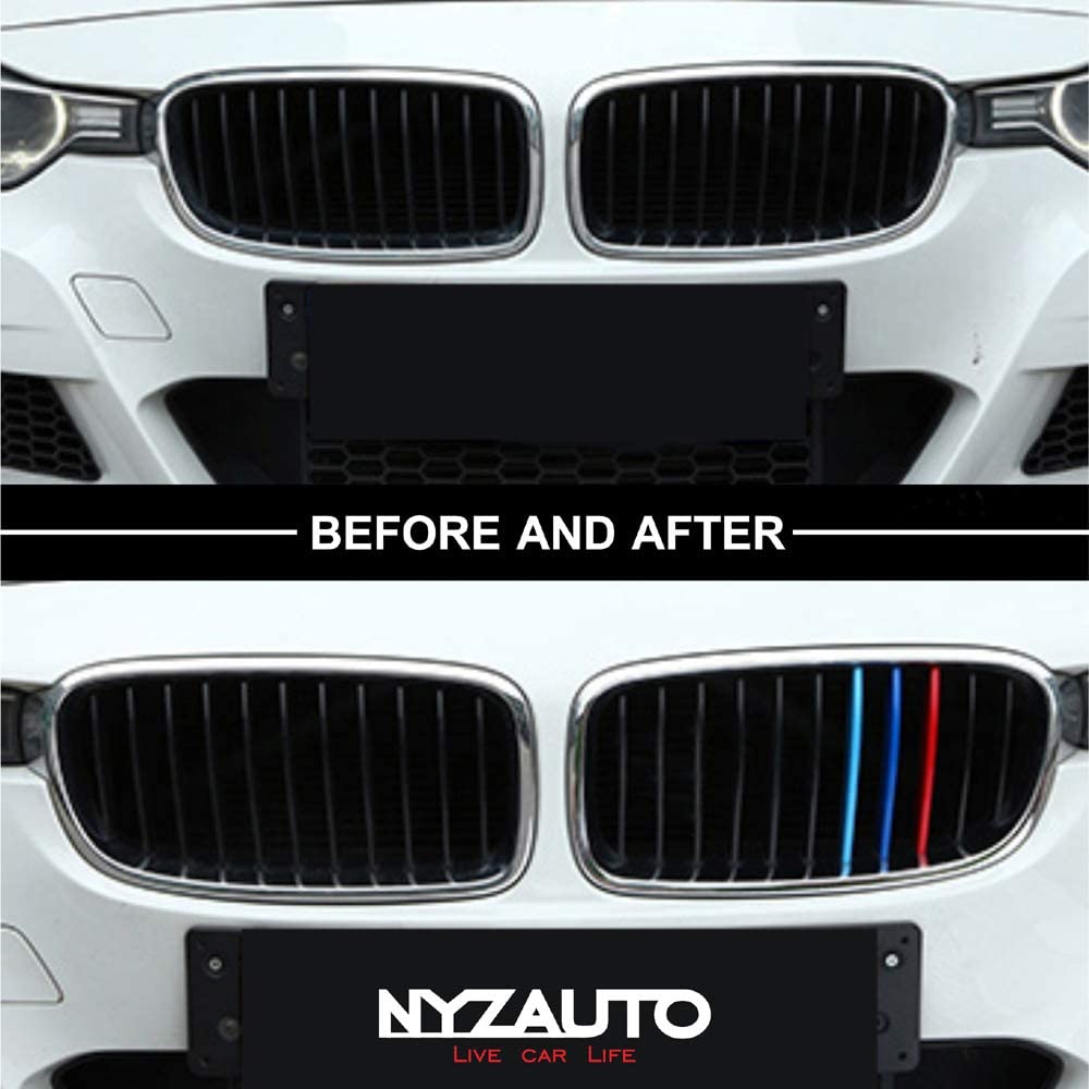 M-Colored Stripe Grille Insert Trims Compatible with 2013-2018 F30 3 Series 316i 318i 320i 328d 328i 335i 340i Kidney Grill (11 Beams, Not Fit 8 Beams) - Delicate Leather