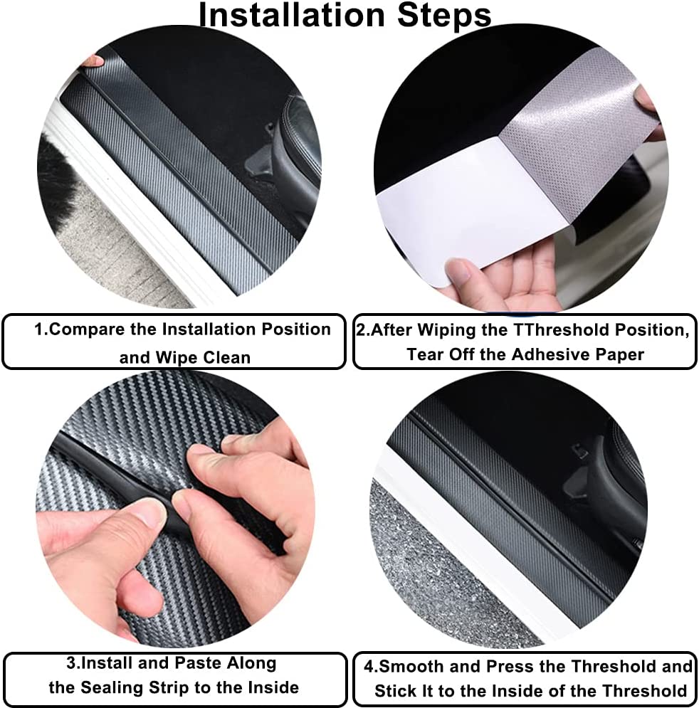 4PCS Carbon Fiber for Camaro Door Sill Scratch Protector, Threshold Protection Sticker Reflective Decoration Door Sill Threshold Scratch Pad Film, FJ, Universal Size - Delicate Leather