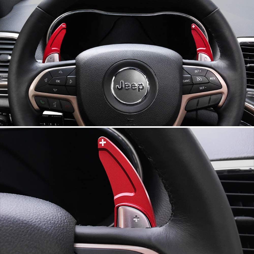 2Pcs Steering Wheel Shift Paddles Metal Shift Paddle Blade Steering Paddle Shifter Extension Interior Cover Trim Decoration Accessory for Grand Cherokee 2014 2015 2016 2017 2018 2019 2020 - Delicate Leather