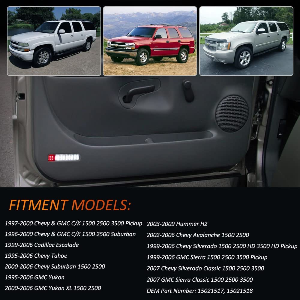 LED Interior Door Panel Light Courtesy Lamp Assembly White & Red Compatible with C/K Silverado/Sierra 1500 2500 3500 Suburban Tahoe Avalanche Yukon Escalade Hum-mer H2 - Delicate Leather