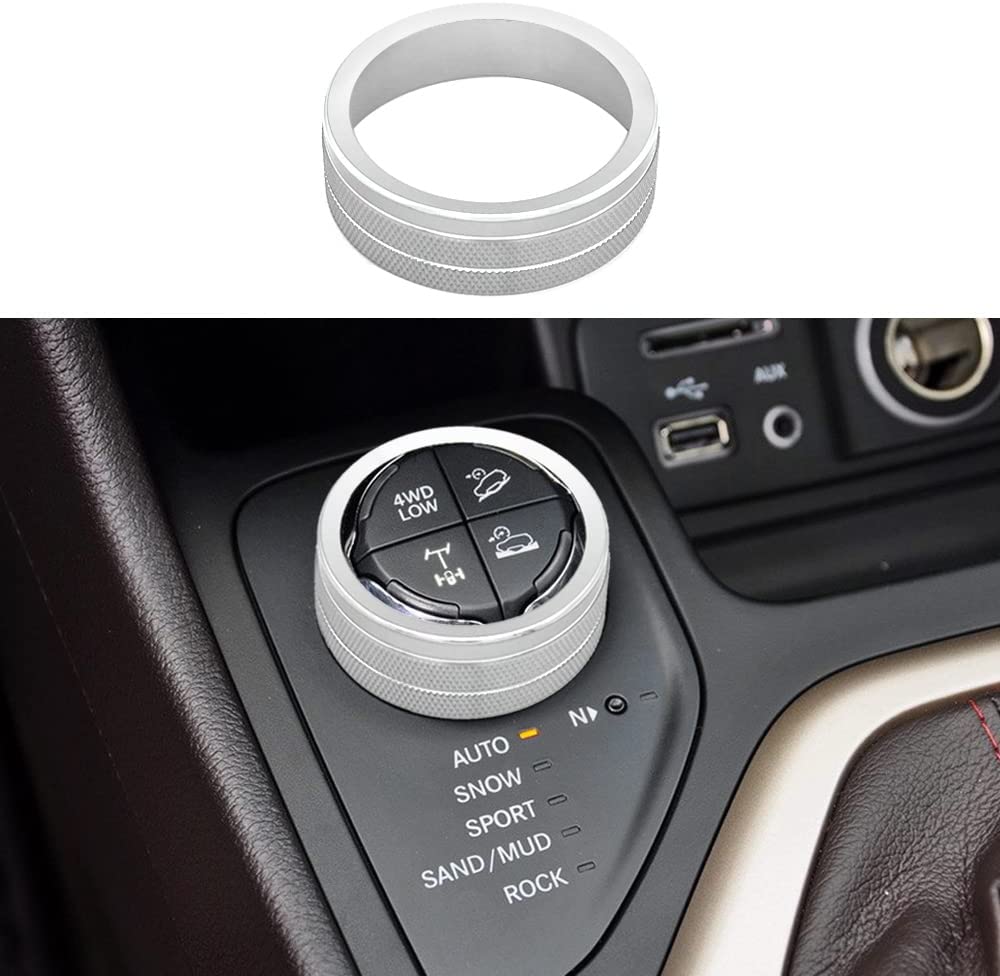 4WD Knob Cover Compatible with Jeep Cherokee Compass Renegade Center Console 4WD Control Switch Knob Button Cover Trim (Silver) - Delicate Leather