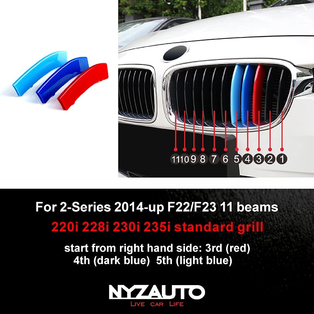 M-Colored Stripe Grille Insert Trims Compatible with 2014-up F22 F23 2-Series 228i 230i 235i 220i Grill Insert Stripes (11 Beam) - Delicate Leather