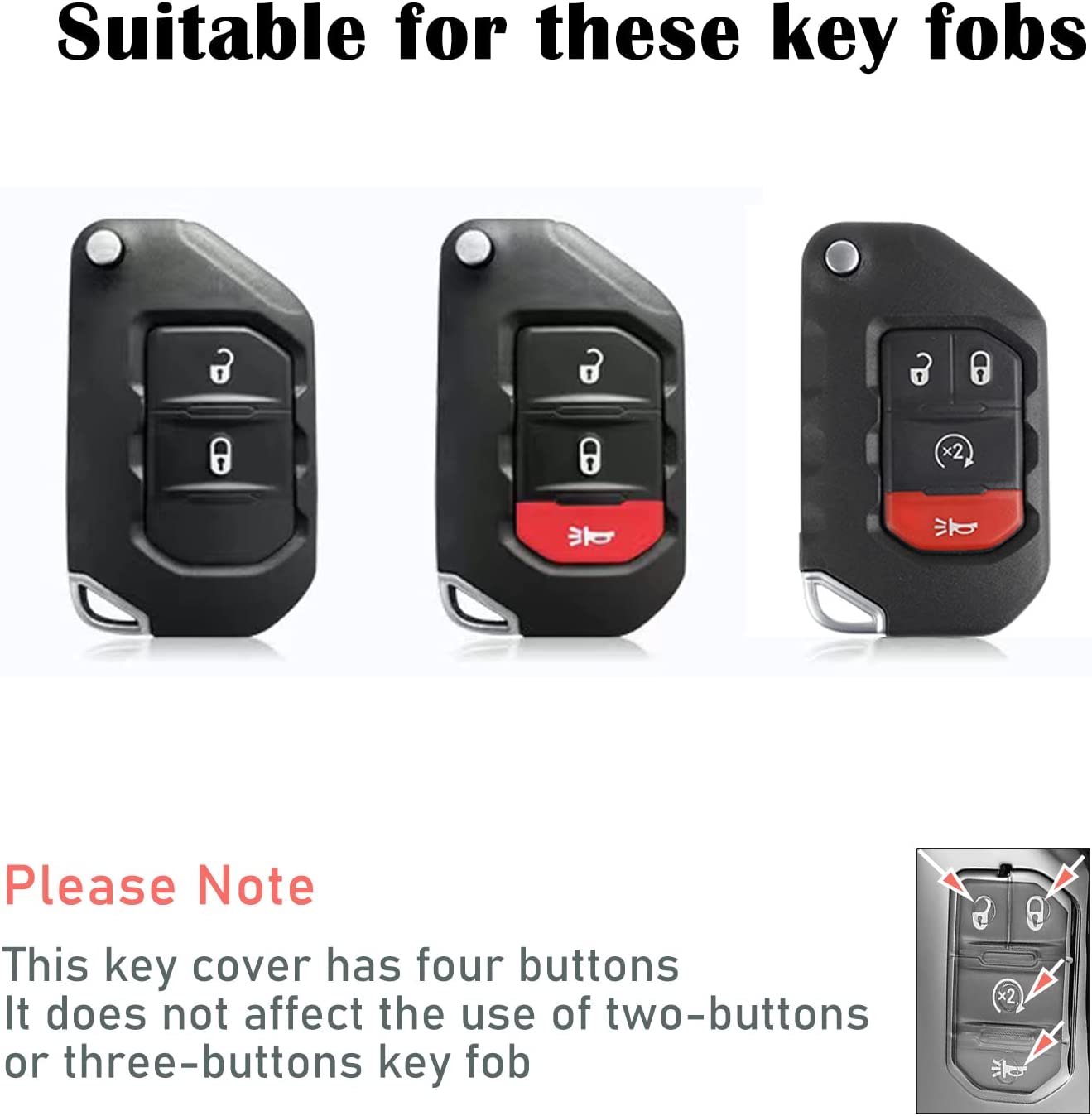 Key Fob Case Cover Holder for 2018-2023 Jeep Wrangler Gladiator, JL JLU Sahara Rubicon The Sport JT Overland Sport S, Smart Keyless Remote Accessories(2 3 4-Buttons, Blue) - Delicate Leather