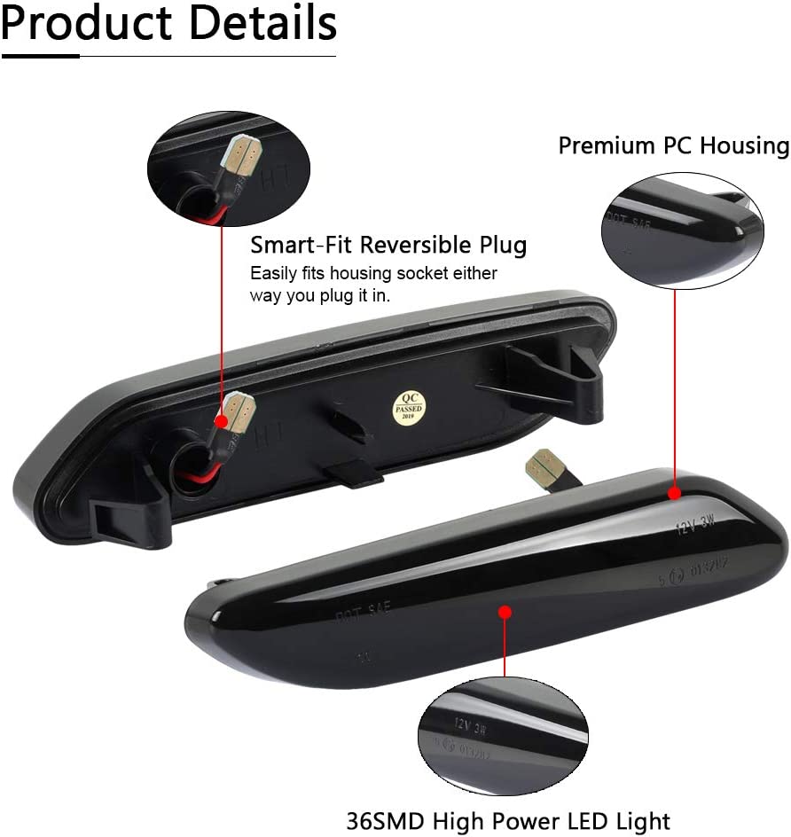 LED Front Fender Side Marker Lights Assembly Smoke Lens Turn Signal Lamp Replacement for R60 R61 Countryman Paceman, 2 Pcs - Delicate Leather