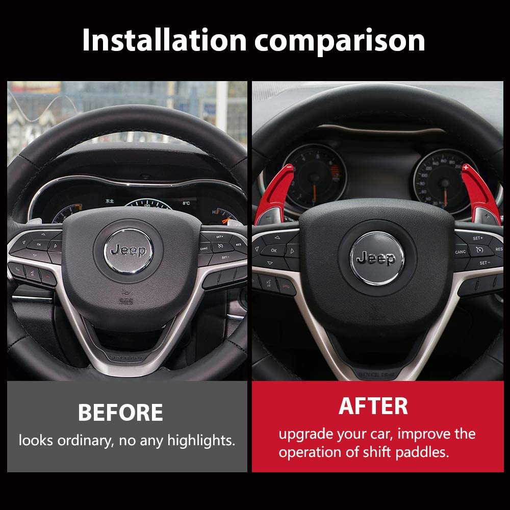 2Pcs Steering Wheel Shift Paddles Metal Shift Paddle Blade Steering Paddle Shifter Extension Interior Cover Trim Decoration Accessory for Grand Cherokee 2014 2015 2016 2017 2018 2019 2020 - Delicate Leather