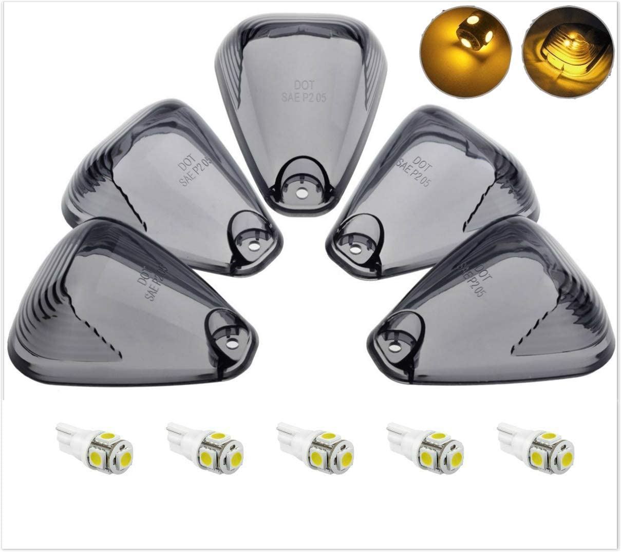 5Pcs Cab Marker Light Smoke Cover Red LED, Cab Roof Running Light, Top Marker Light Compatible with 1999-2016 Ford F150 F250 F350 F450 F550 F650 F750 E150 E250 E350 E450 Super Duty Pickup Trucks - Delicate Leather