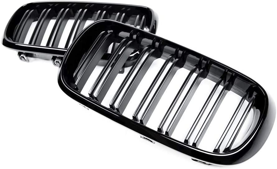 F15 Grill for X5 F15 X6 F16 X5M X6M 2014-2019 (ABS Gloss Black Kidney Grill, Double Slats, 2-pc Set) - Delicate Leather