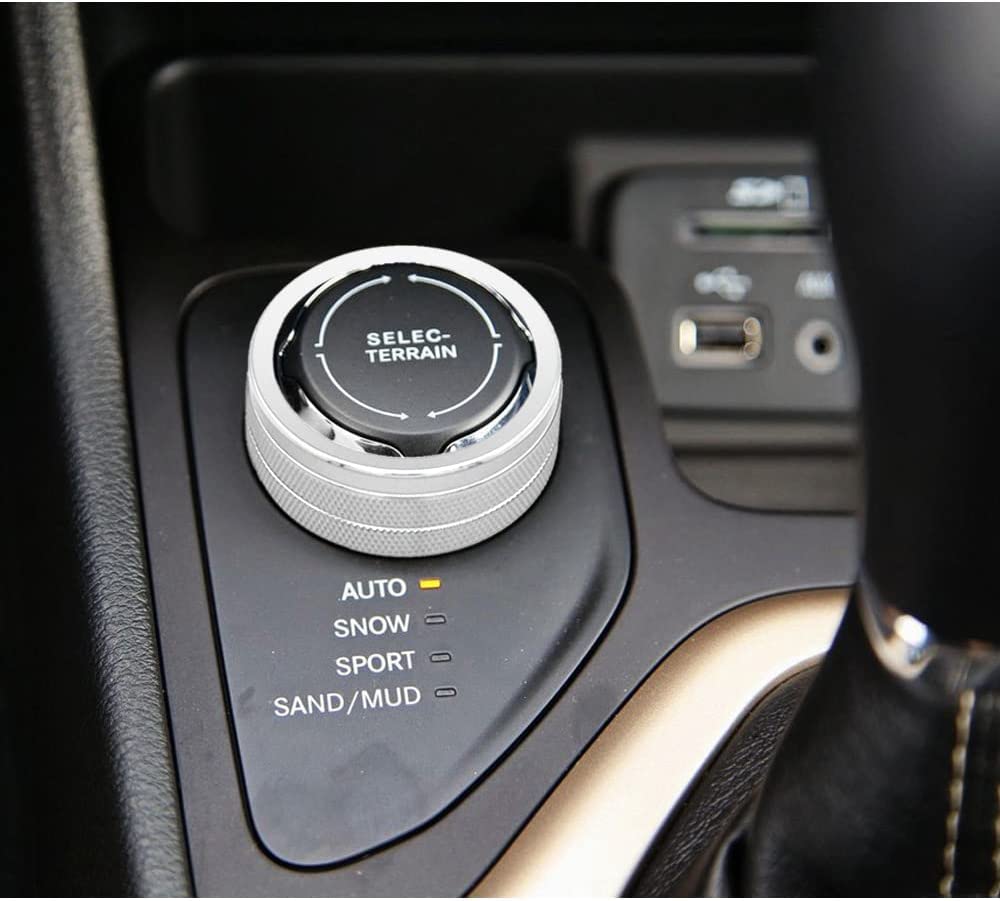 4WD Knob Cover Compatible with Jeep Cherokee Compass Renegade Center Console 4WD Control Switch Knob Button Cover Trim (Silver) - Delicate Leather