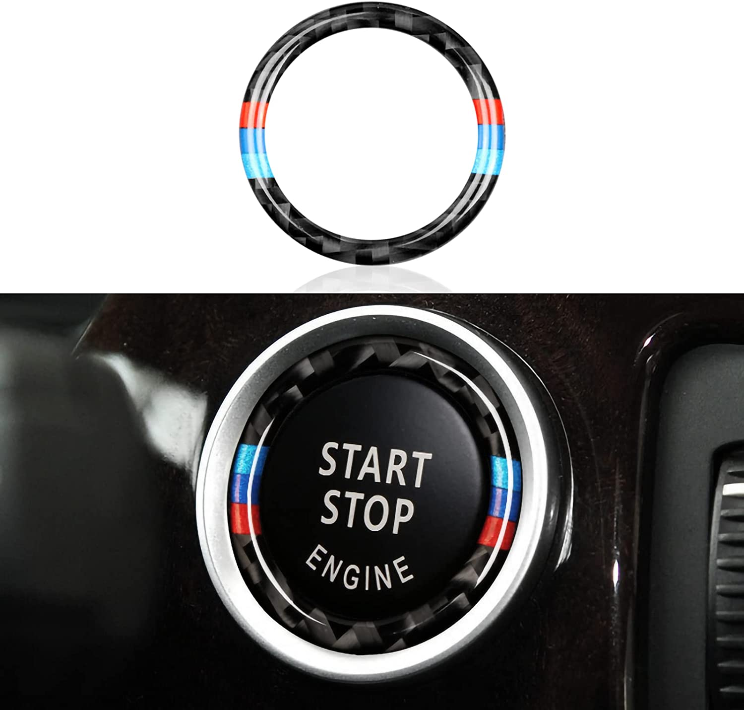 Car Engine Start Stop Button Ring Cover Sticker Decal Carbon Fiber Trim fits for E90 E92 E93 2005 2006 2007 2008 2009 2010 2011 2012 Accessories - Delicate Leather