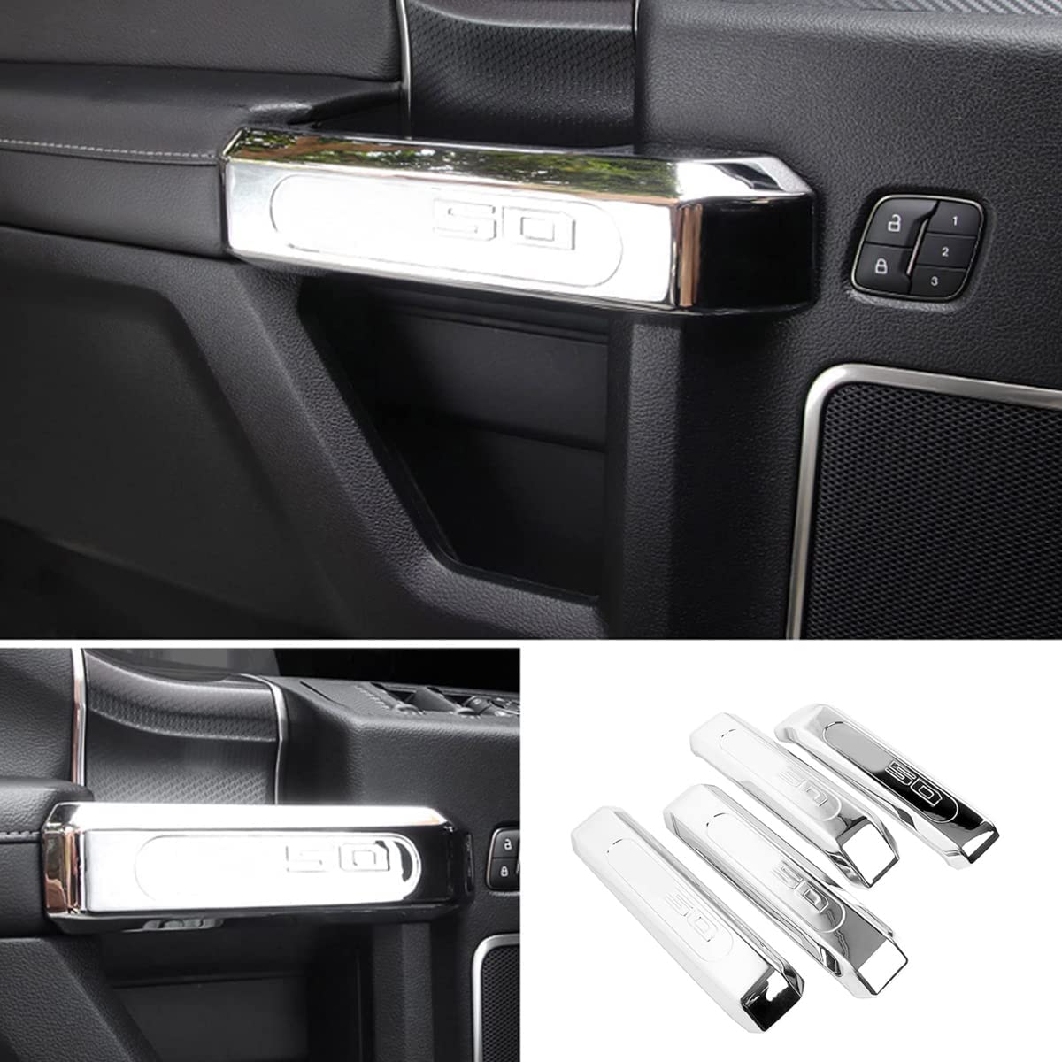 F-150 ABS Chrome Inner Door Handles Cover Trim for F150 2015 2016 2017 2018 2019 2020 (4pcs) - Delicate Leather